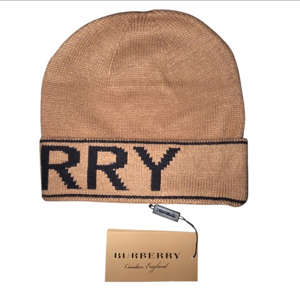 New Tan Burberry Cashmere Beanie - Picture 2 of 2